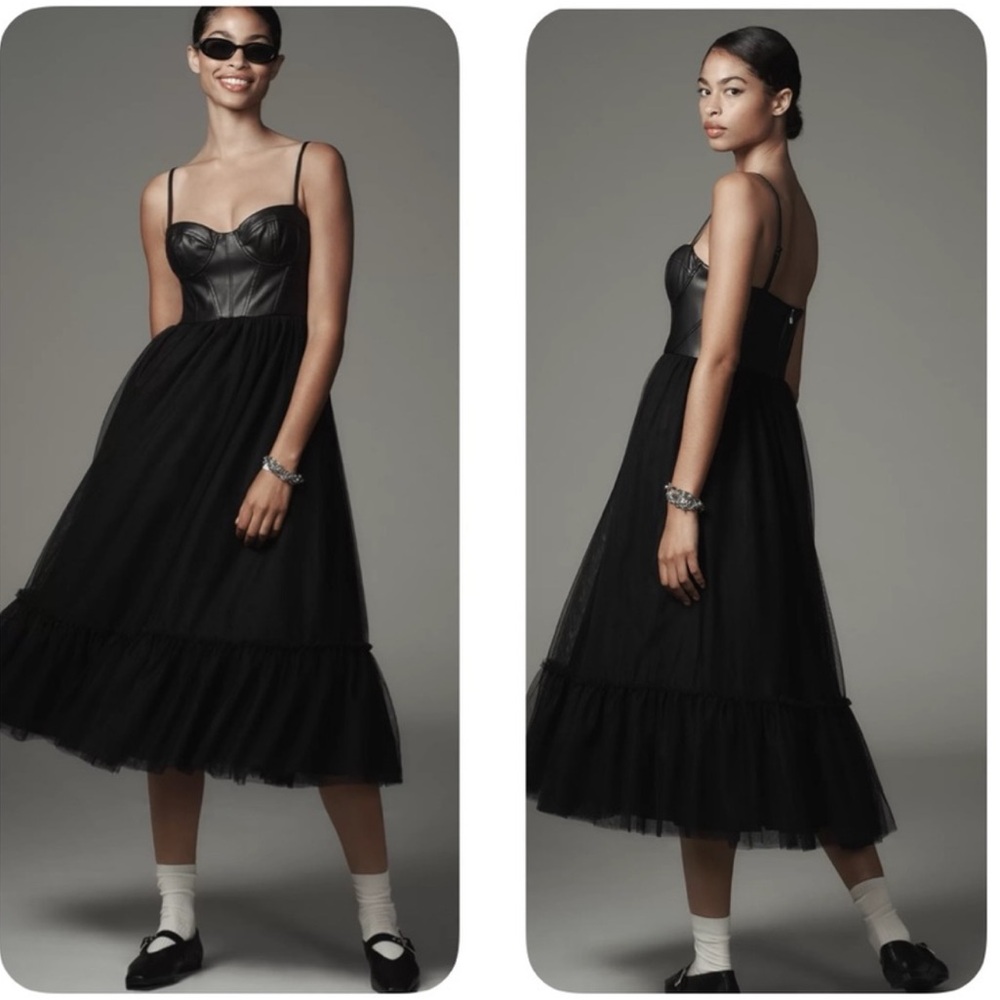 Hutch Essex Faux-Leather Corset Midi Dress Tulle‎ Goth Cowgirl $350 NWT 8